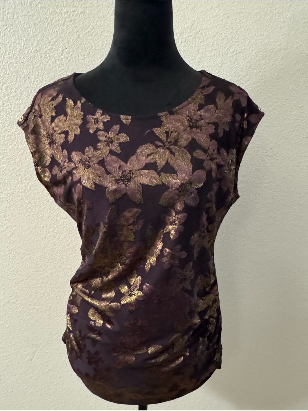 Calvin Klein Purple Top with Gold Floral Foil
